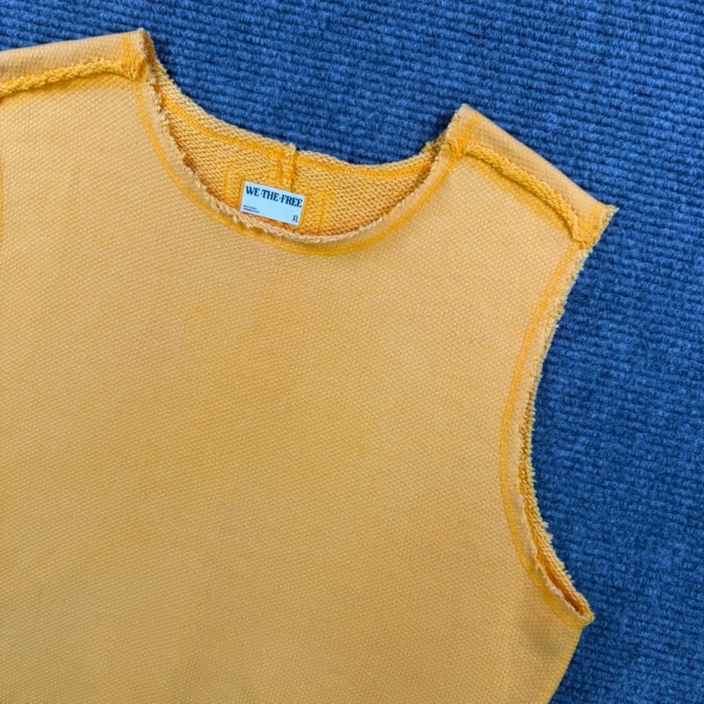 Free People We The Free Mustard Yellow Sweatshirt Vest Tank Womens XL‎ Raw Edge
